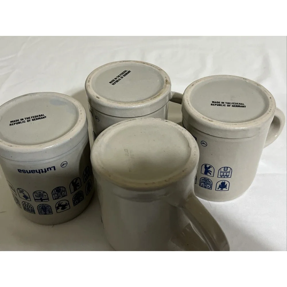 Set Of 4 Vintage Old Lufthansa Airlines 0.3L Ceramic Beer Stein Breweriana Crest